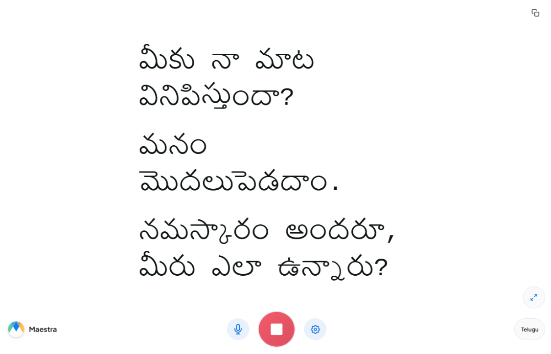 Telugu live transcription showcase