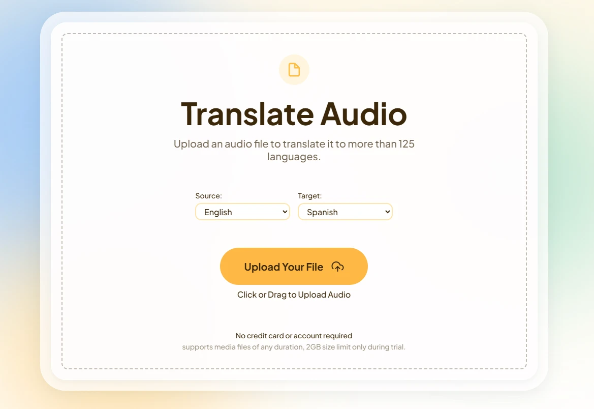 Zone de dépôt du traducteur audio de Maestra.