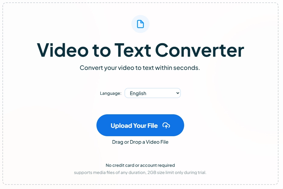 Maestra AI video to text converter dropzone.