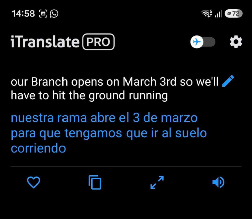 iTranslate live translation from English to Spanish