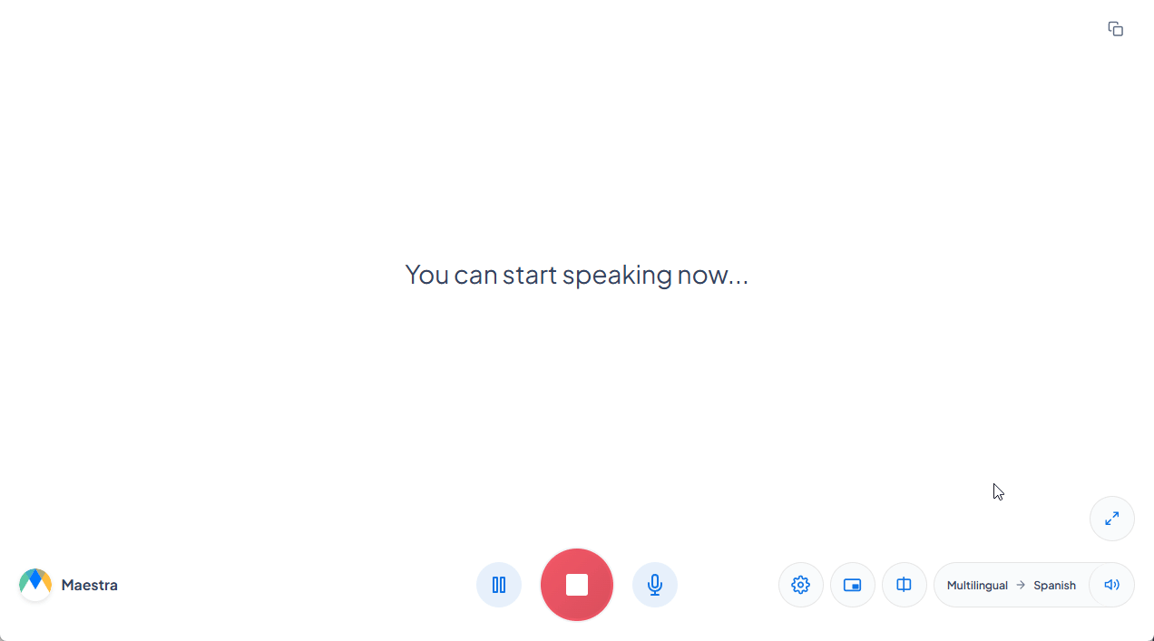 Maestra live translation converting English speech to Spanish captions in real time