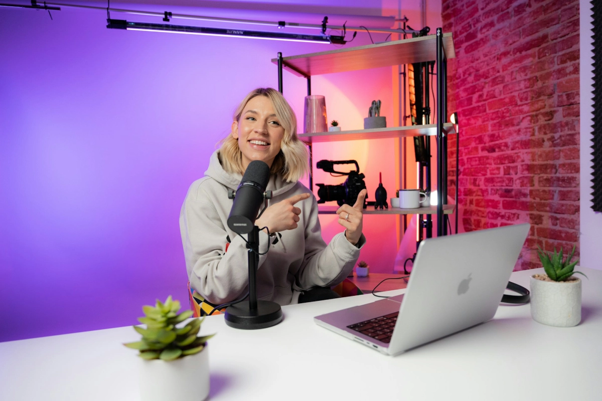 A content creator filming