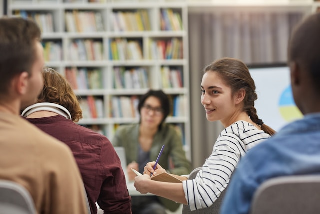 Students discussing in class