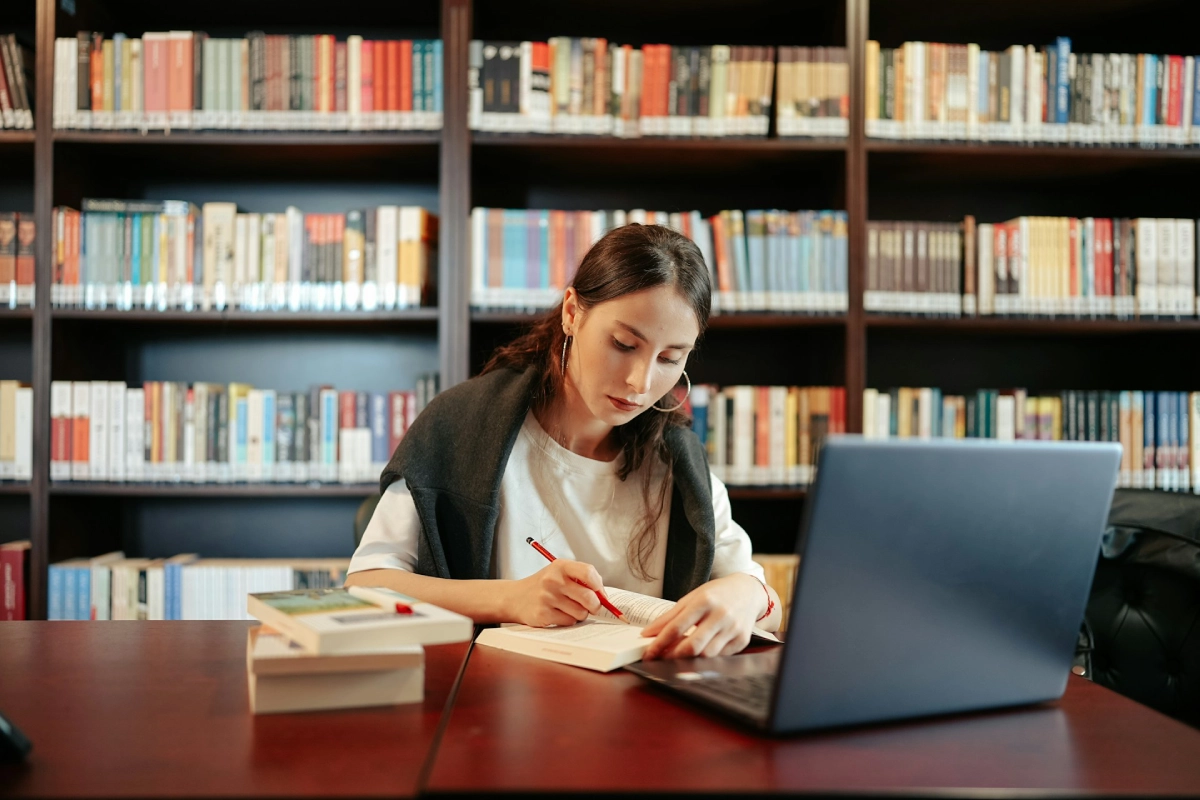 A researcher in a library