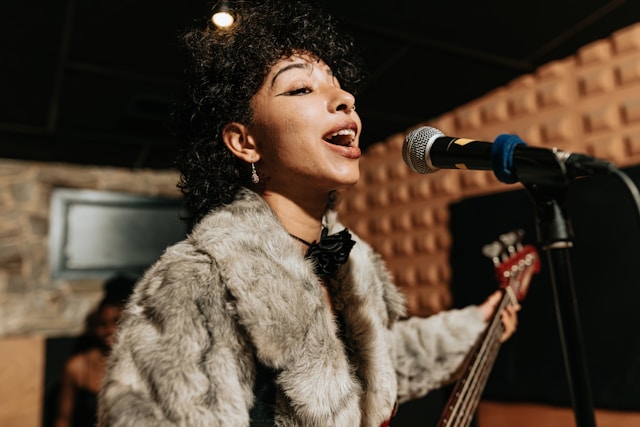 A female singer singing a song