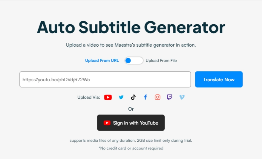 Maestra's auto subtitle generator tool.