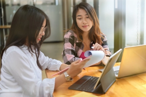 Two students studying together.