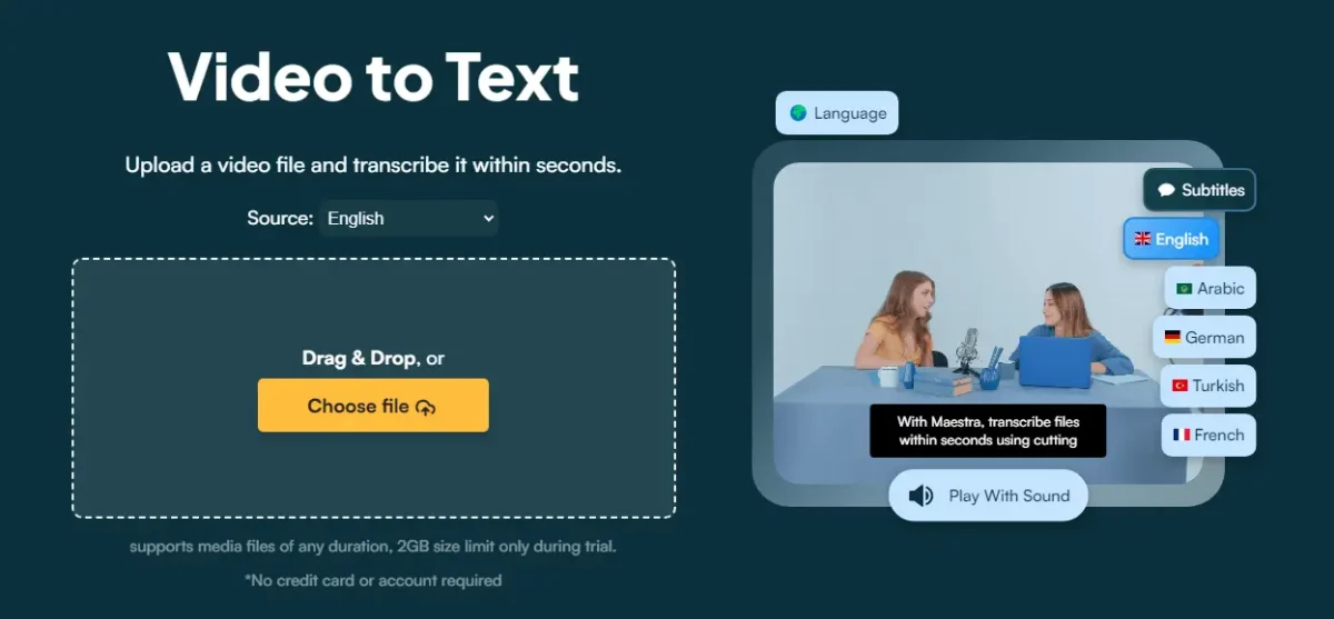 Transcribe video to text with Maestra AI.