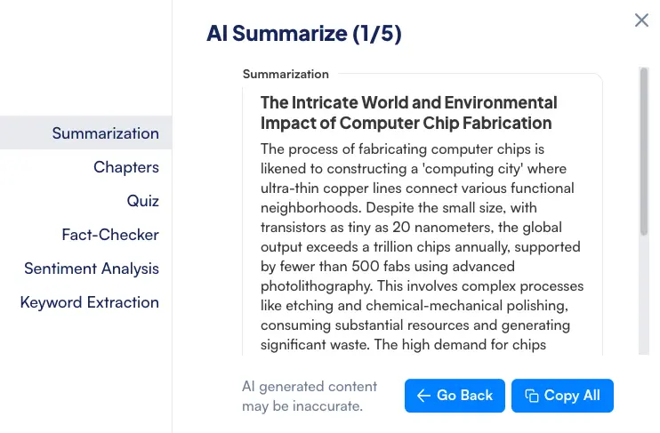 The interface of Maestra's AI summary generator.
