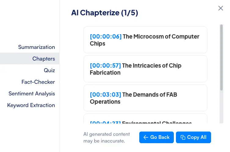 The interface of Maestra's AI chapter generator.