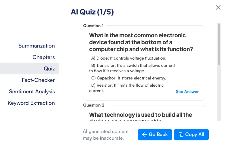 The interface of Maestra's AI quiz maker.