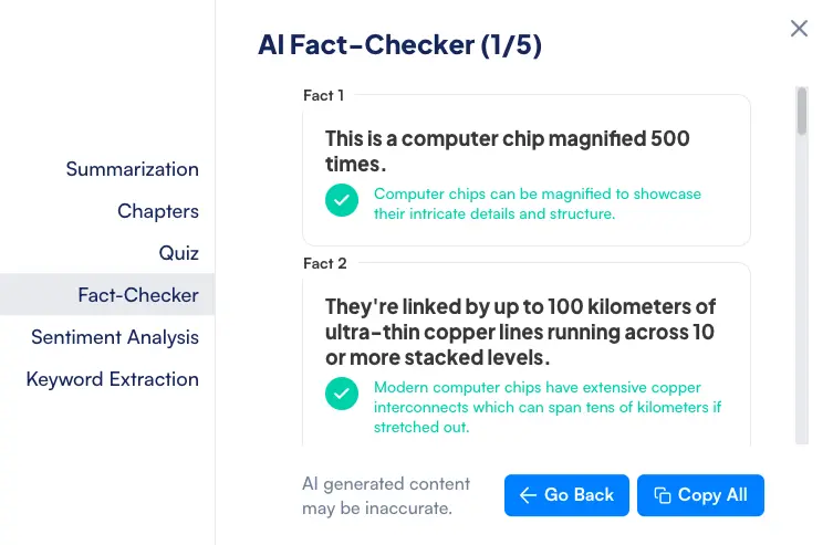 The interface of Maestra's AI fact-checker.