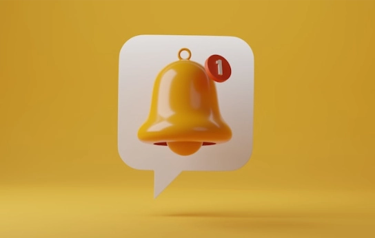 A speech bubble icon with notification bell on yellow background.