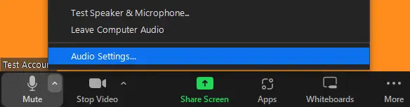 Access Audio settings near the microphone icon.