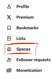Twitter Spaces on the main menu.