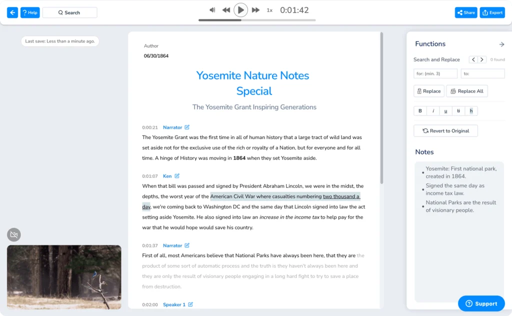 Maestra's built-in text editor for interview transcription.