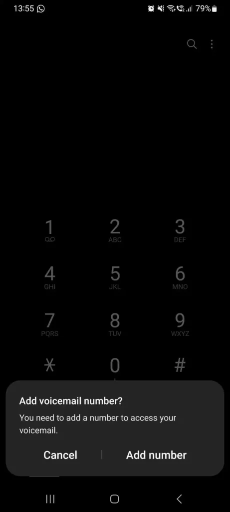 Hold "1" to set up voicemail on android.