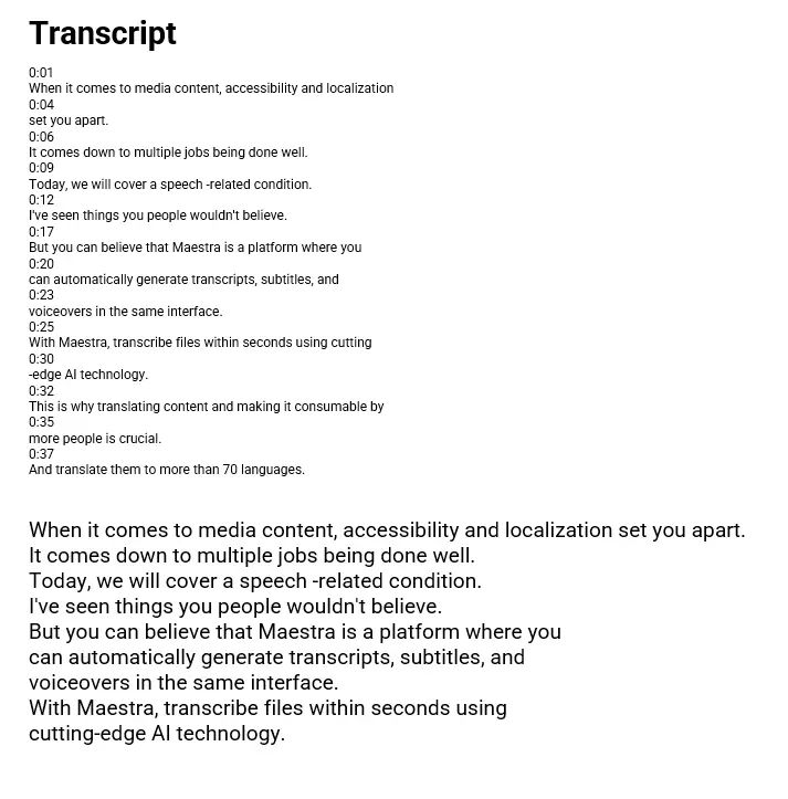 Format of YouTube transcripts.