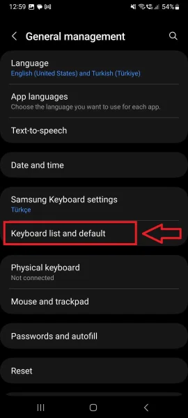 Tap "keyboard list&default"