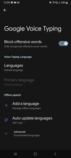 Manage languages and various voice to text settings.