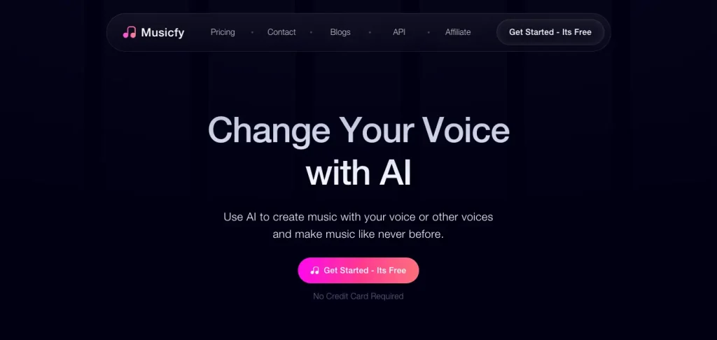 The homepage of Musicfy, one of the powerful AI music generators in the market.