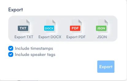 Export formats for Maestra's AI transcription software.