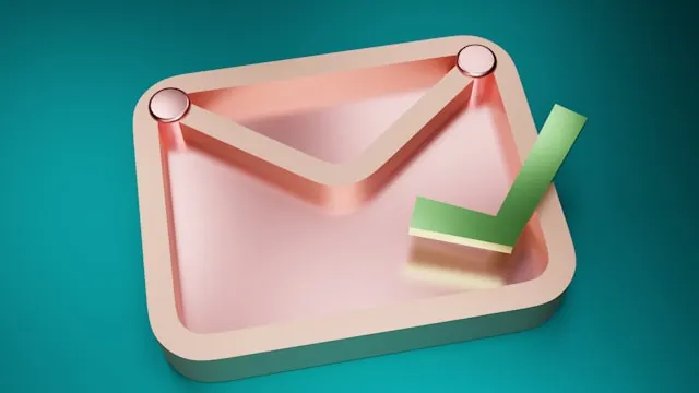 A pink email icon with a green check on it.