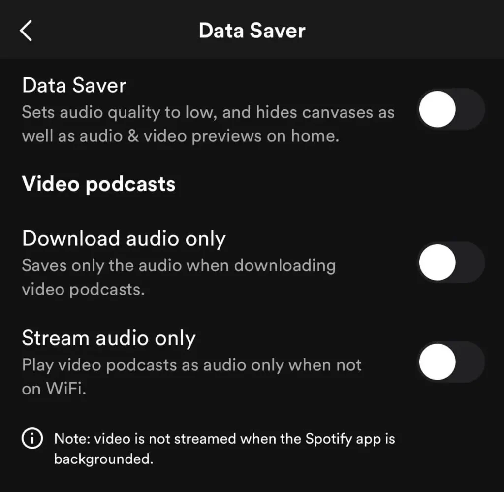 Spotify's Data Saver option on the mobile app.