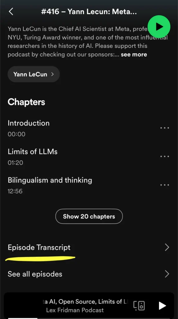 How to find a Spotify podcast transcript on the mobile app.