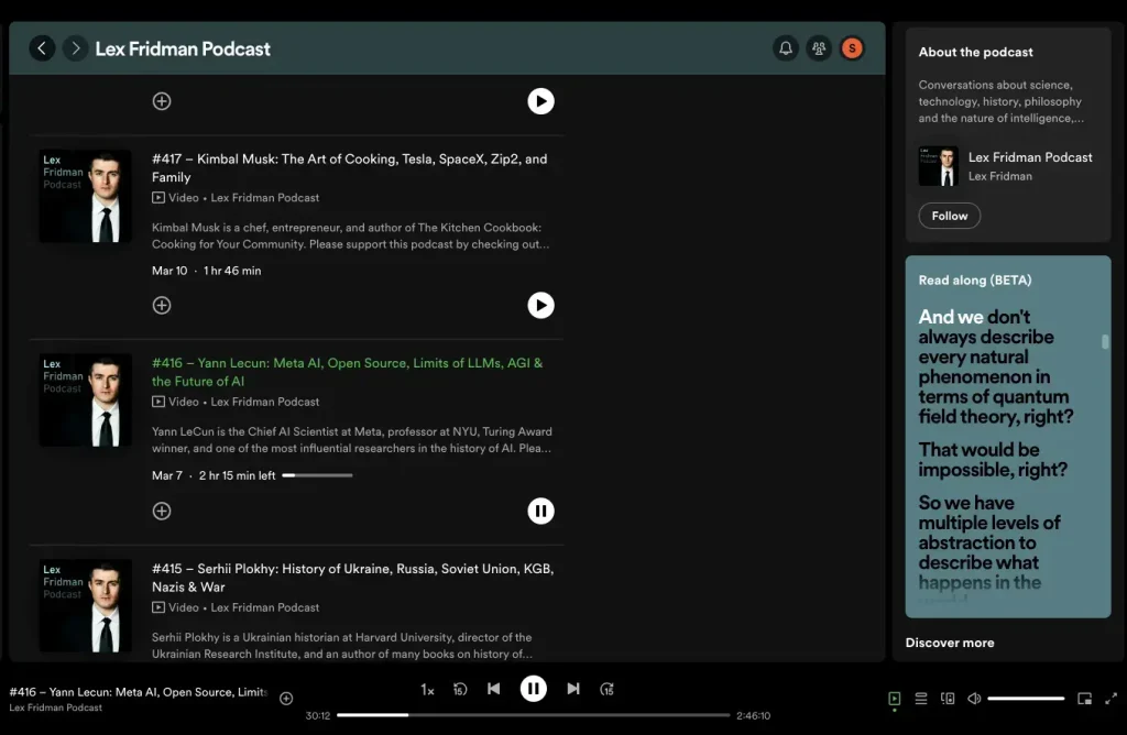 How to access a Spotify podcast transcript on desktop.