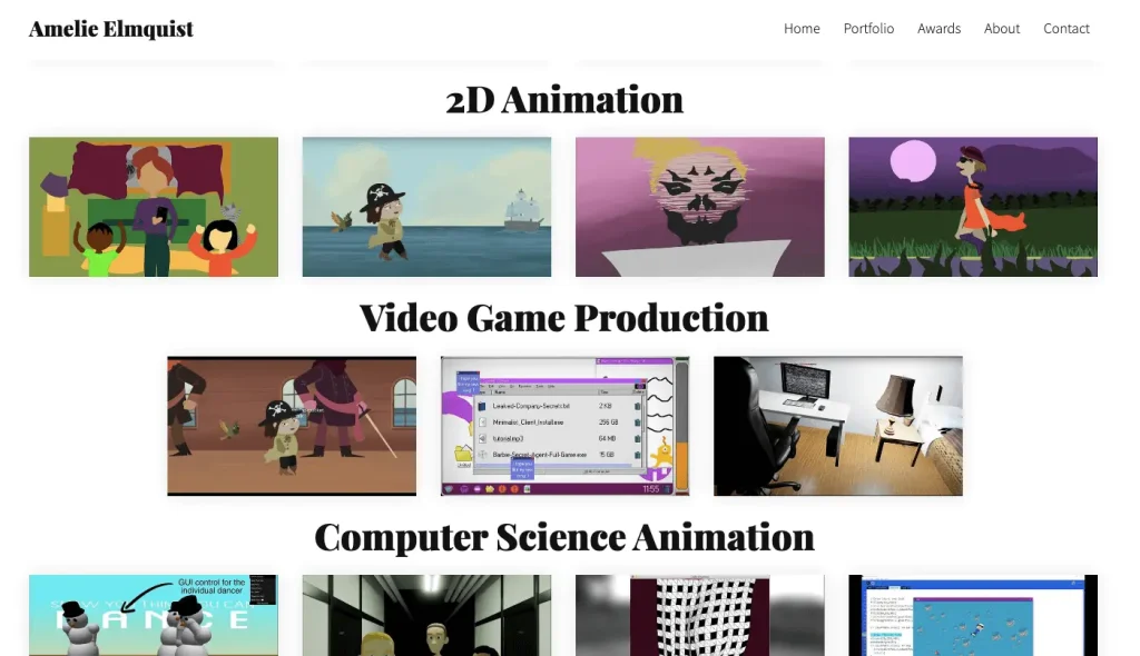 The video portfolio website of Animator and Director Amelie Elmquist.