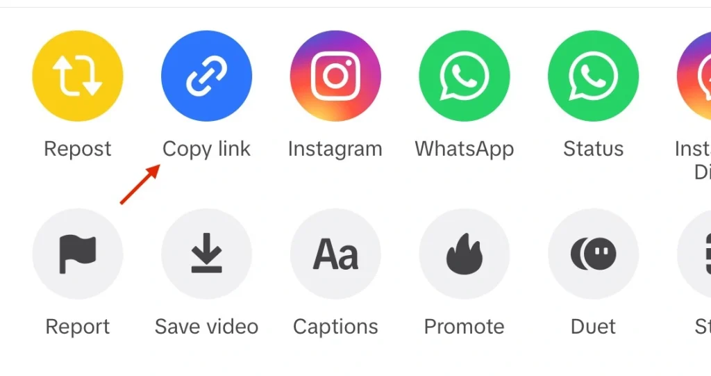 The interface of TikTok's sharing options on mobile app.