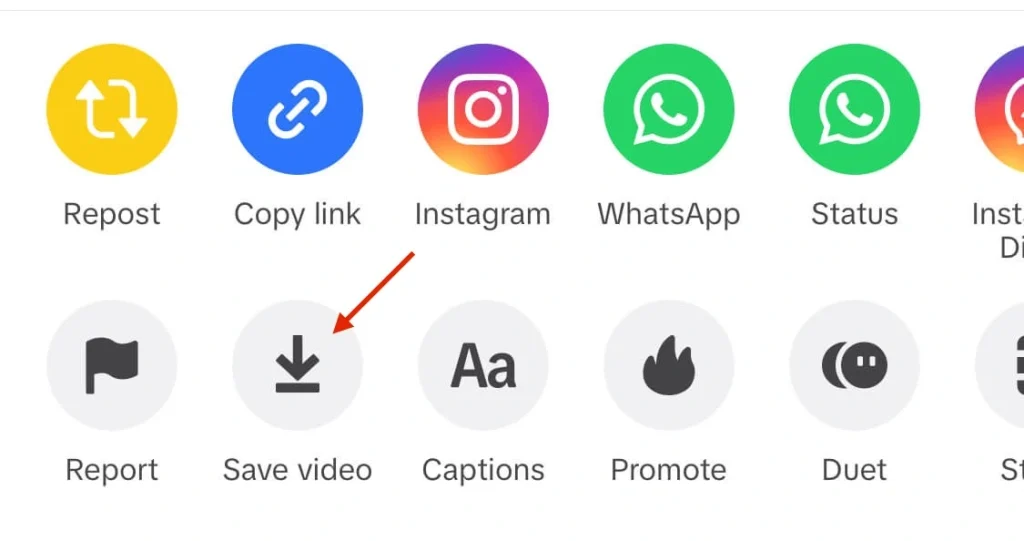 TikTok's "Save video" option on mobile app.