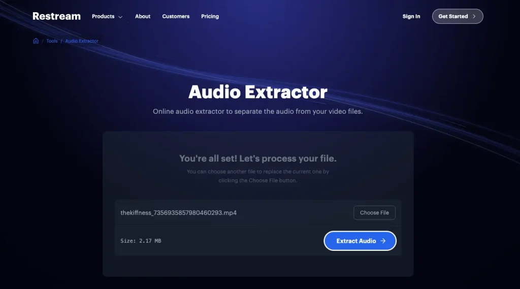 The interface of Restream Audio Extractor.