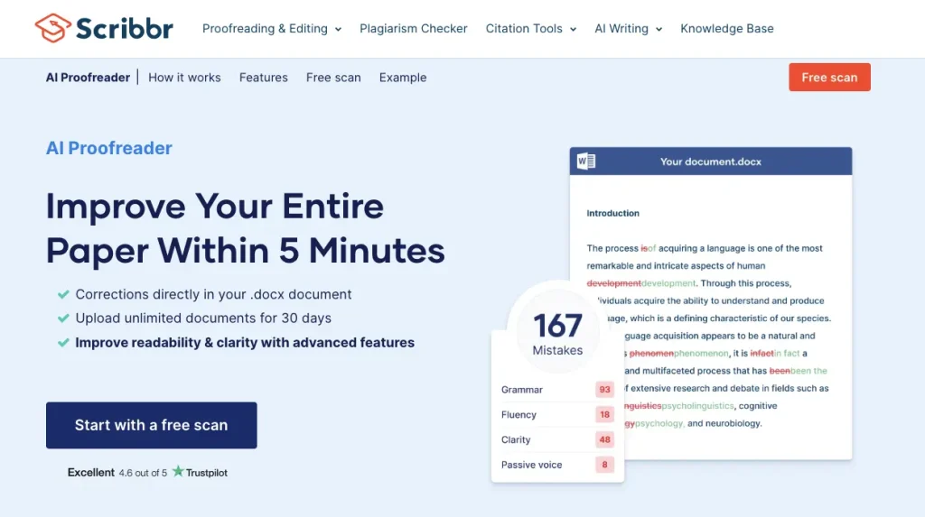 The web page of Scribbr's AI Proofreader.