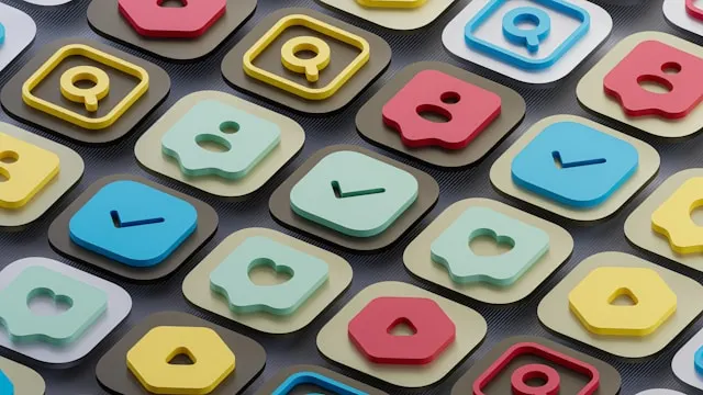 Colorful social media icons and signs.