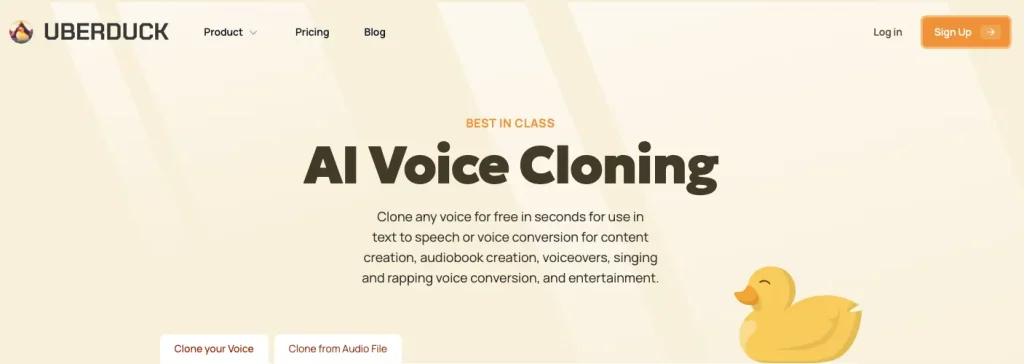 The web page of Uberduck's AI voice cloning feature.