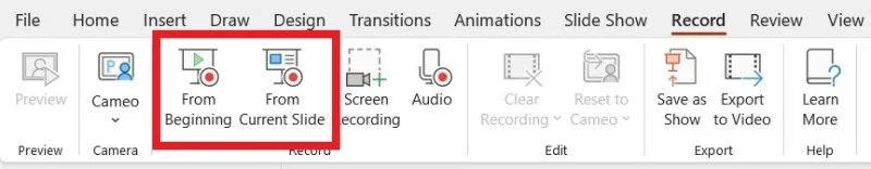 Select "From Beginning" or "From Current Slide".