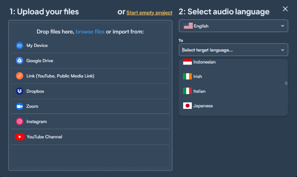 Choose the file, source language and target language.