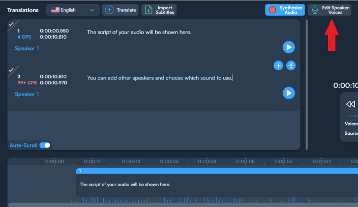 Click "Edit Speaker Voices" to make adjustments.