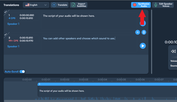 Click "Synthesize Audio" to generate the voiceover.
