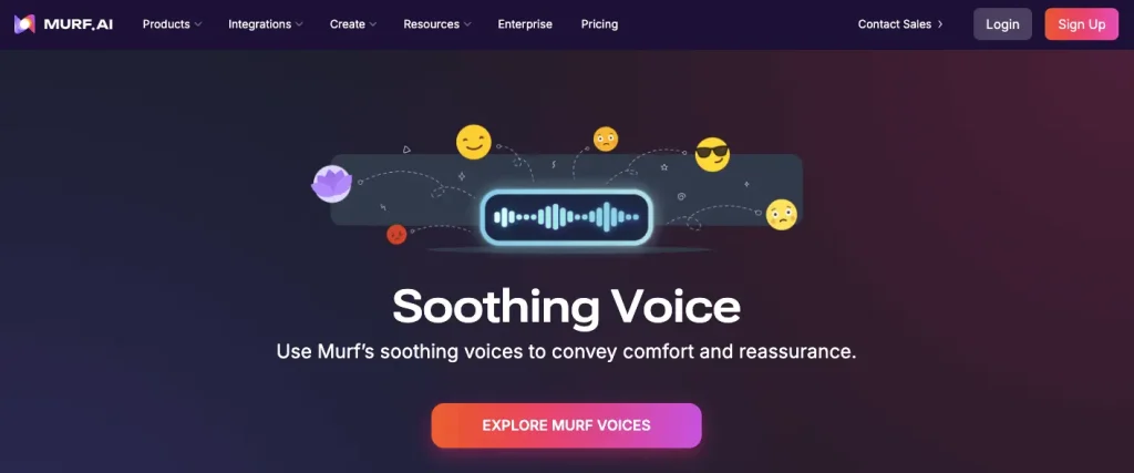 Web page of Murf AI's text to speech tool with soothing voices.