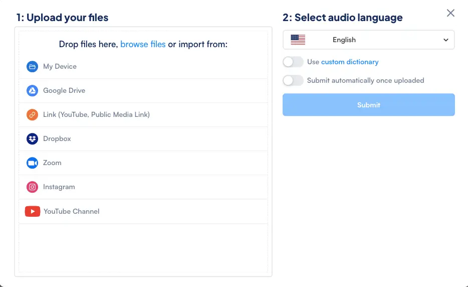 How to upload an audio file to Maestra's speech to text software.