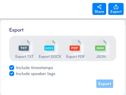 How to export voice memos transcripts with Maestra in various file formats.