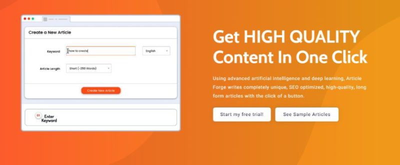 High quality content in one click with Article Forge.