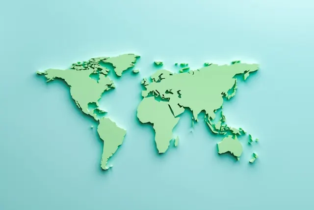 Relief map of the world in soft colors.