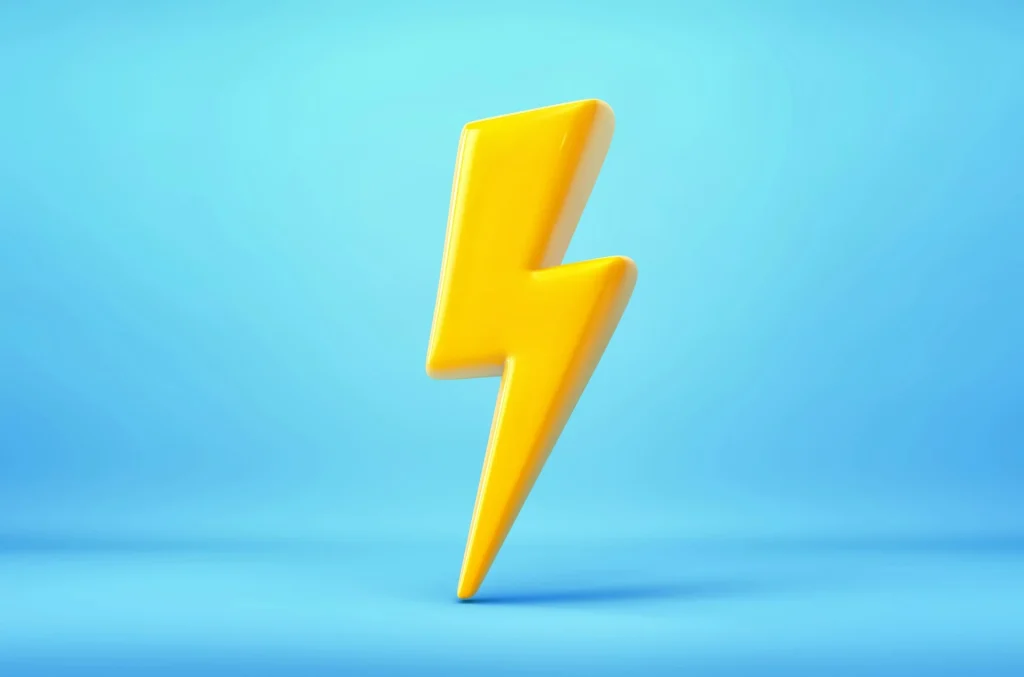 A yellow thunderbolt on blue surface.