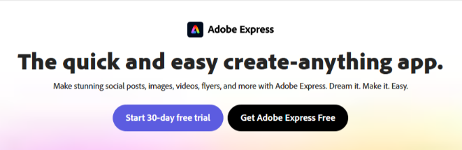 Website of Adobe Express.