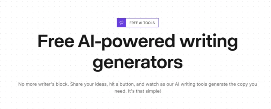 Web page of Copy.ai, focusing on writing generators.