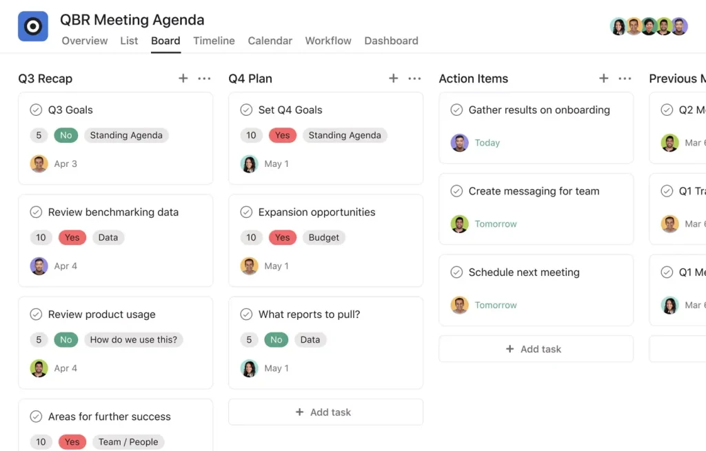 Asana's QBR Meeting Agenda Template.